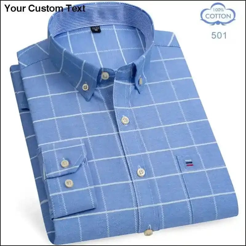 100% Pure Cotton Oxford Shirts for Men Long Sleeve Plaid