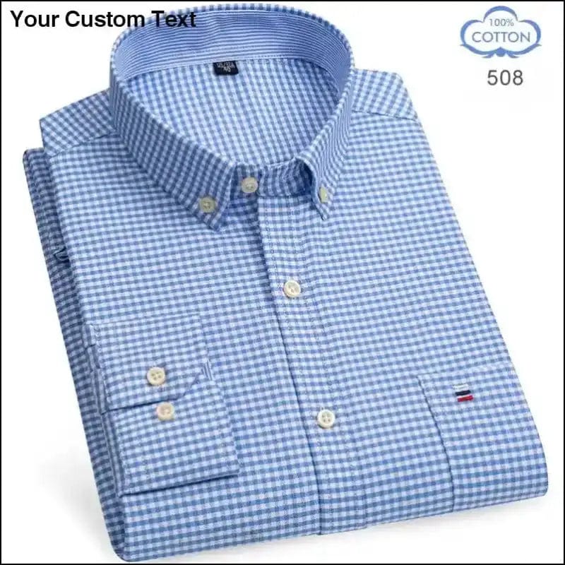100% Pure Cotton Oxford Shirts for Men Long Sleeve Plaid