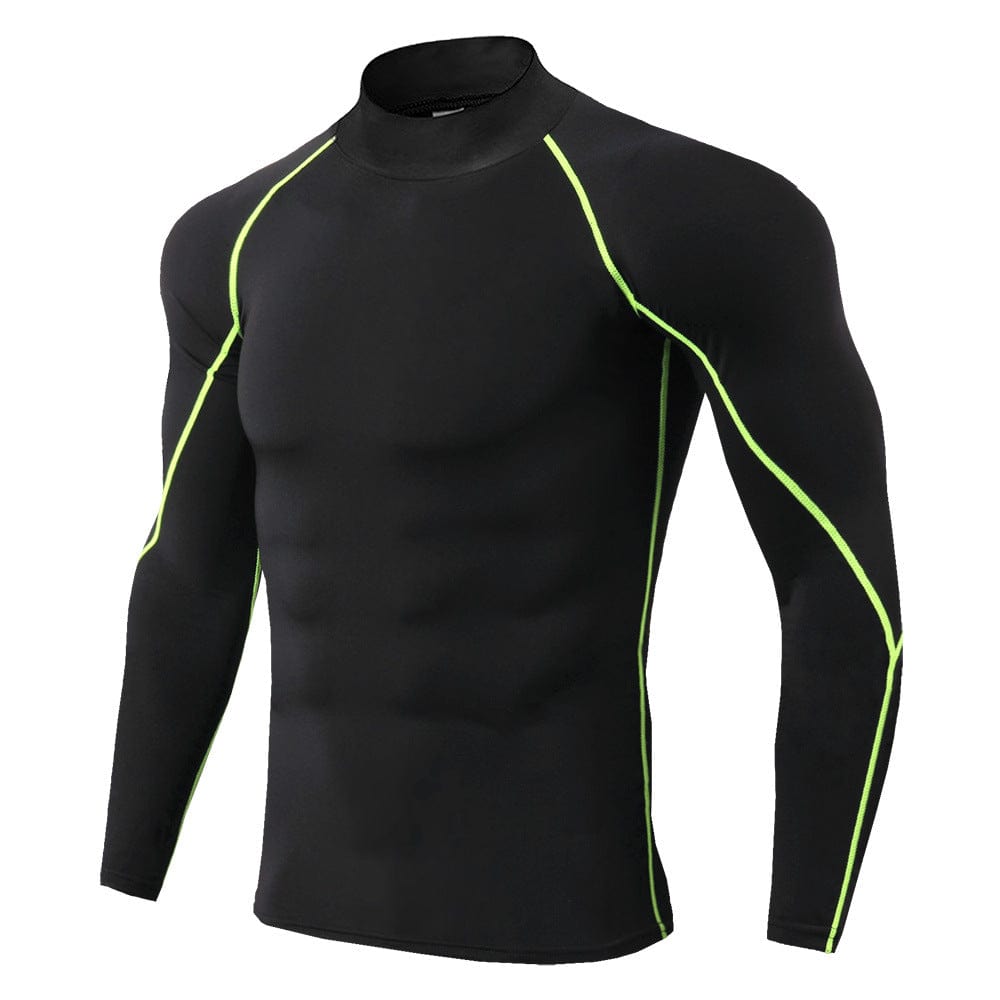 Men's high collar fitness long sleeve Pro sports running long sleeve T-shirt autumn and winter elastic speed