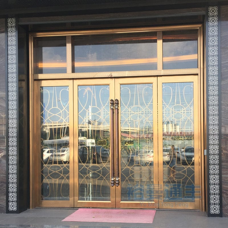 Mirror rose gold stainless steel door frame door cover 304 stainless steel frame floor spring double glass four open door