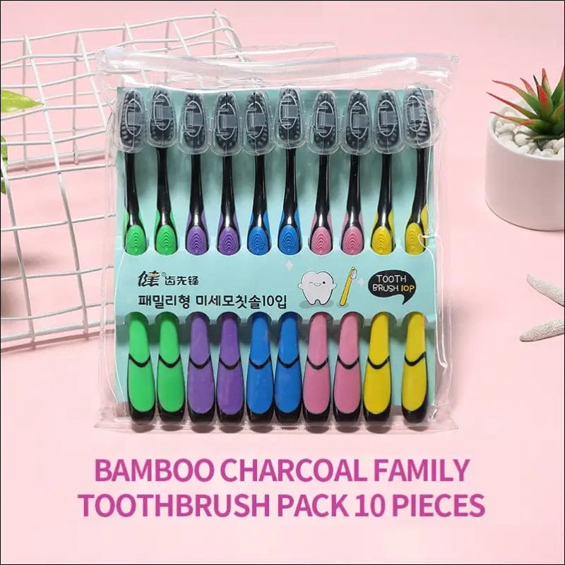 10PCS Macaron toothbrush clean adult bamboo charcoal soft