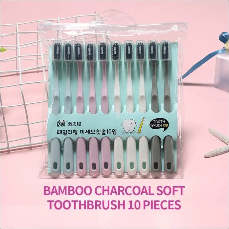 10PCS Macaron toothbrush clean adult bamboo charcoal soft