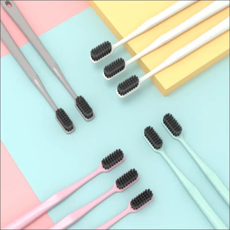 10PCS Macaron toothbrush clean adult bamboo charcoal soft