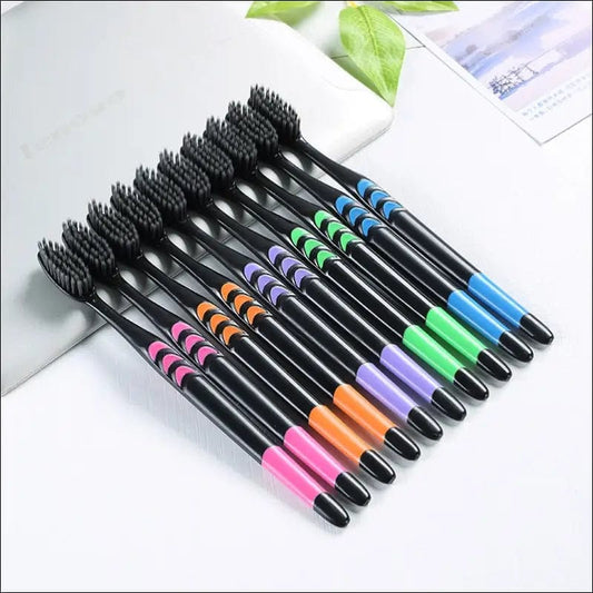 10pcs Toothbrush Soft Bristle Adult Bamboo Charcoal