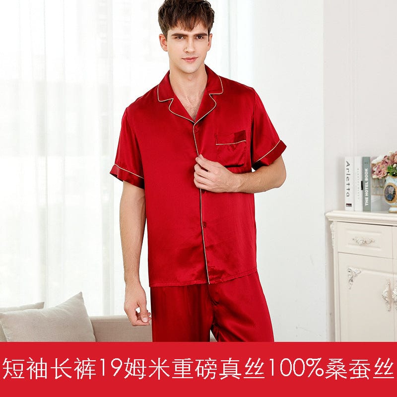 Fareca heavy silk pajamas men's summer short-sleeved two-piece suit silk home service T9001-ZB
