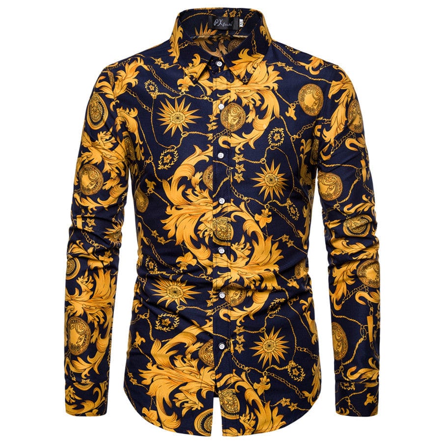 2021 Camisa de hombre con estampado de diez colores de comercio exterior transfronterizo Camisa informal de manga larga de gran tamaño europea y americana Camisa de flores con código para hombre