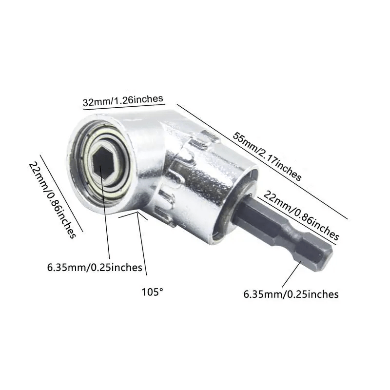 105 Degree Angle Head Electric Corner Turner - Electric Screwdriver Hardware With 6mm Hex Quick Change Magnetic Drill Bit Angled Bit Power Drill Tool