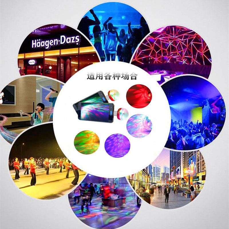 New LED sound control USB magic ball mobile phone RGB small magic fan color light car DJ stage lamp magic