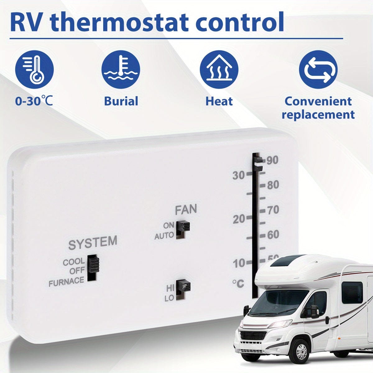 RV Thermostat Plastic RV Analog Thermostat Replacement Heat And Cool Camper Thermostat Kit With 2pcs Screws And 2pcs Rubber Particles For Camper RV