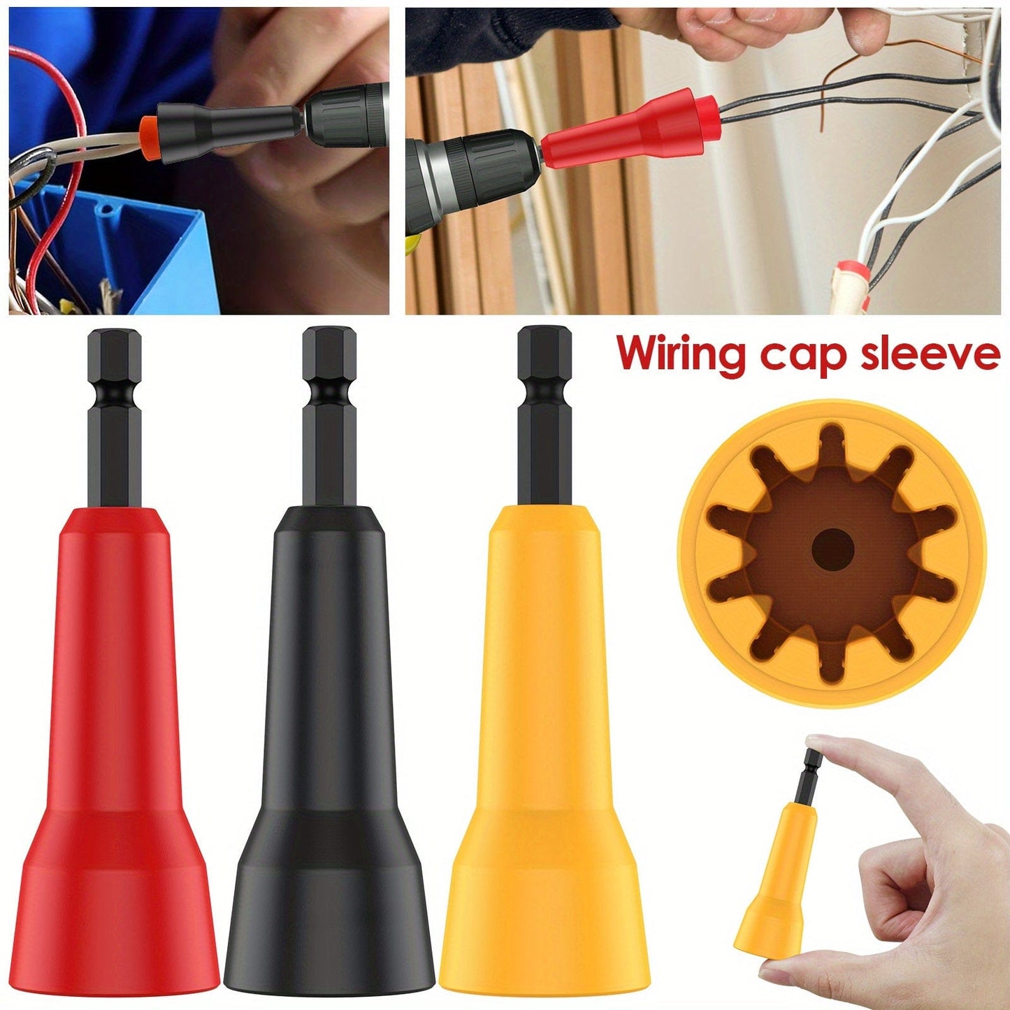 2pcs Socket Wiring Cap Wire Nut Twisted Wire Multifunctional Twisting Tool With 1/4 Inch Chuck Nut Driver Durable Rotary Twisted Wire Connector Socket