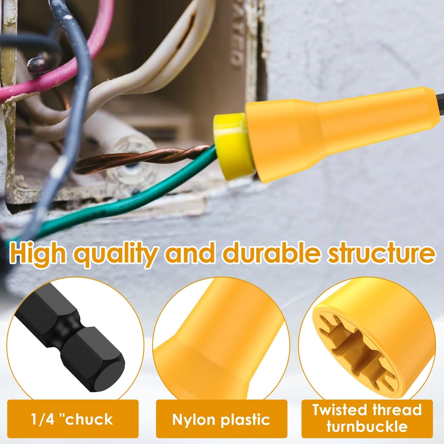 2pcs Socket Wiring Cap Wire Nut Twisted Wire Multifunctional Twisting Tool With 1/4 Inch Chuck Nut Driver Durable Rotary Twisted Wire Connector Socket