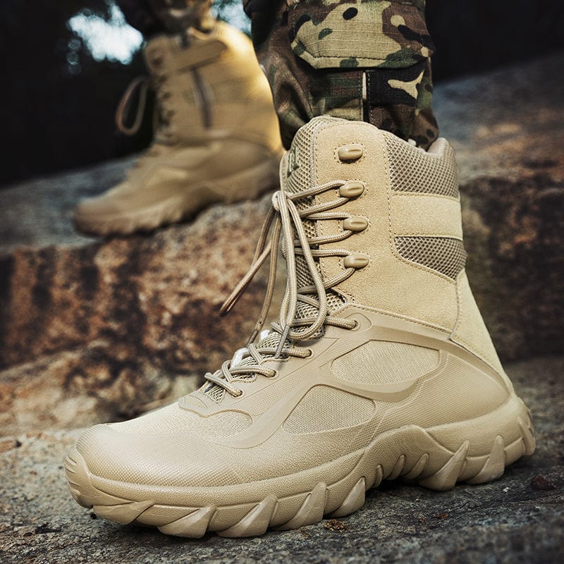 Plus Size Men's Solid High Top Military Tactical Boots, Comfy Non Slip Lace Up Durable Shoes For Men's Outdoor Activities