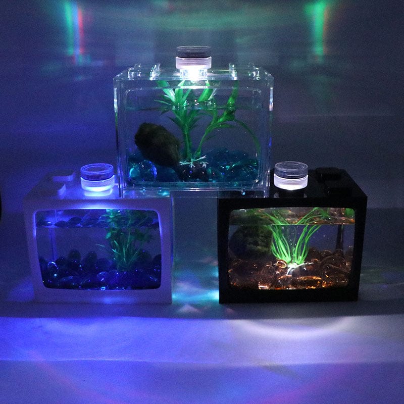 New acrylic fish tank transparent creative table area wooden bucket fish tank LED lamp mini small landscaping aquarium