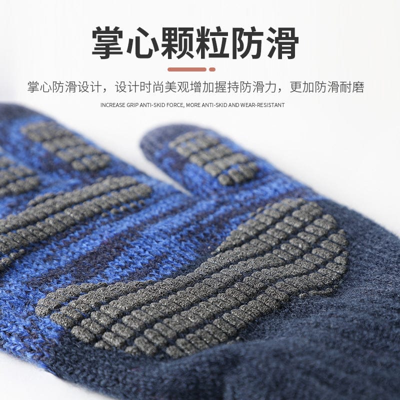 Cross-border special for knitted gloves foreign trade large size men's autumn winter plus velvet color glue print touch screen warm gloves