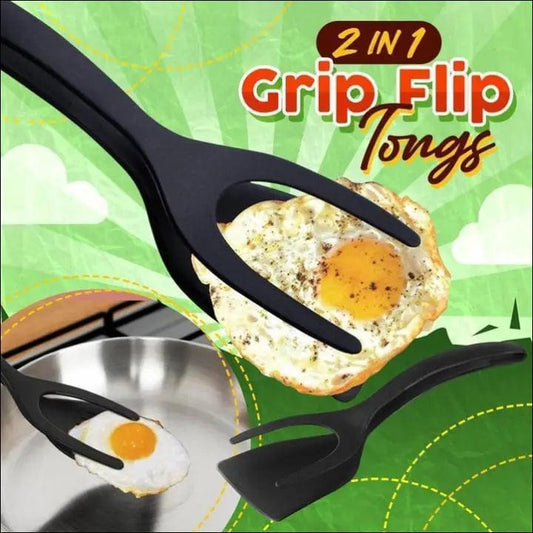 2 In 1 Grip Flip Tongs Egg French Toast Pancake Clamp Omelet