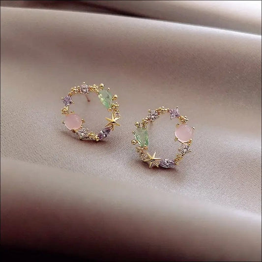 2020 New Arrival Classic Round Pink Green Crystal Stud