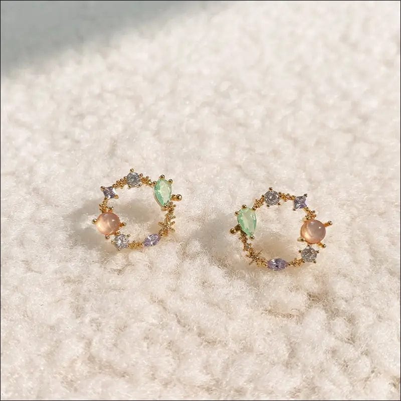 2020 New Arrival Classic Round Pink Green Crystal Stud