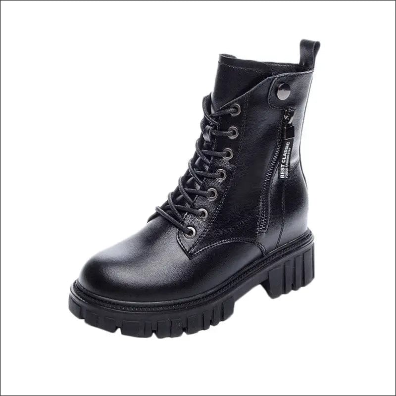 2021 autumn leather Martin boots women’s thick bottom Korean