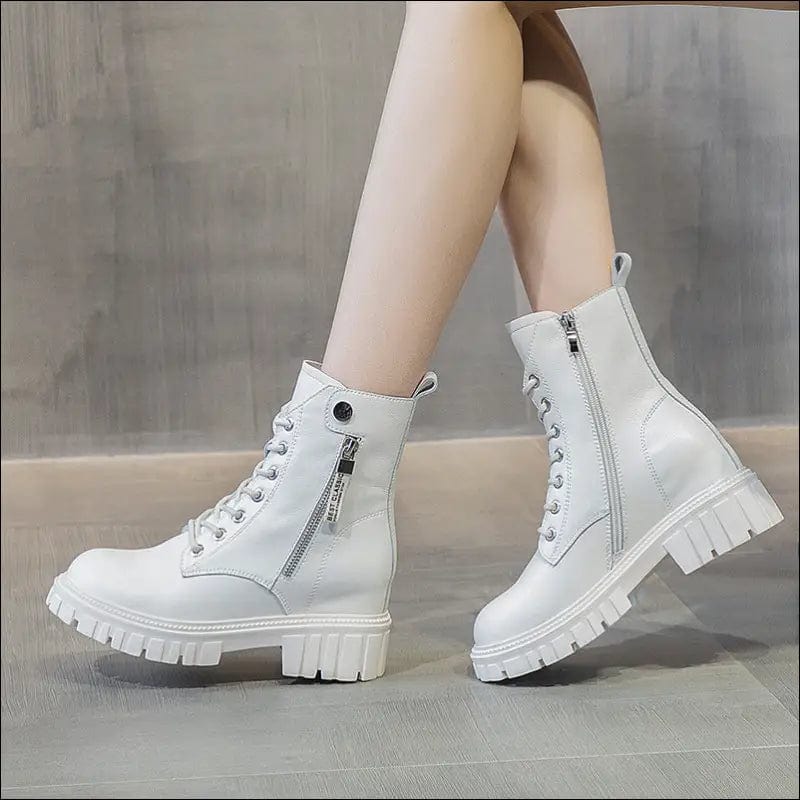 2021 autumn leather Martin boots women’s thick bottom Korean