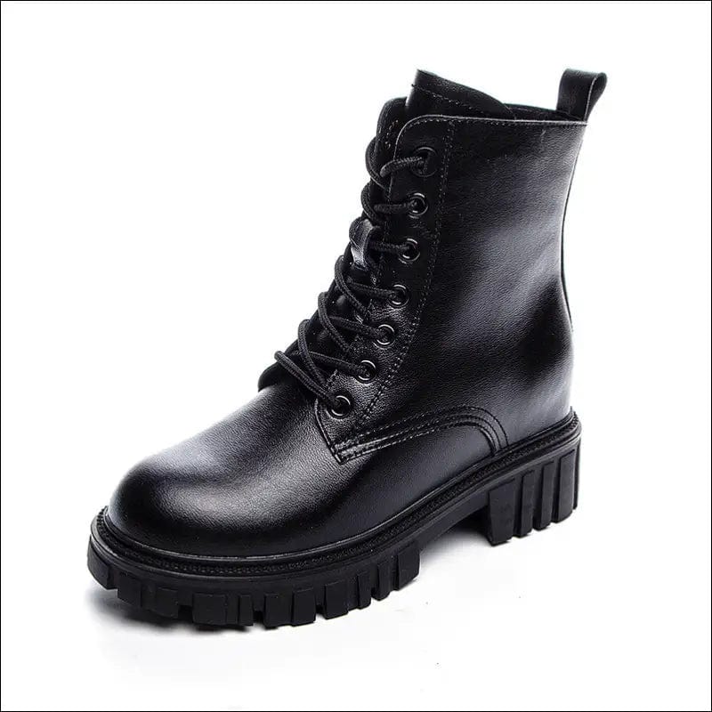 2021 autumn leather Martin boots women’s thick bottom Korean