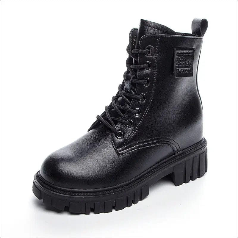 2021 autumn leather Martin boots women’s thick bottom Korean