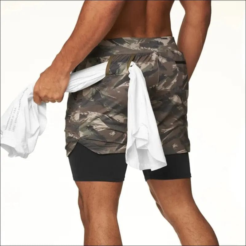 2021 Camo Running Shorts Men 2 In 1 Double-deck Quick Dry