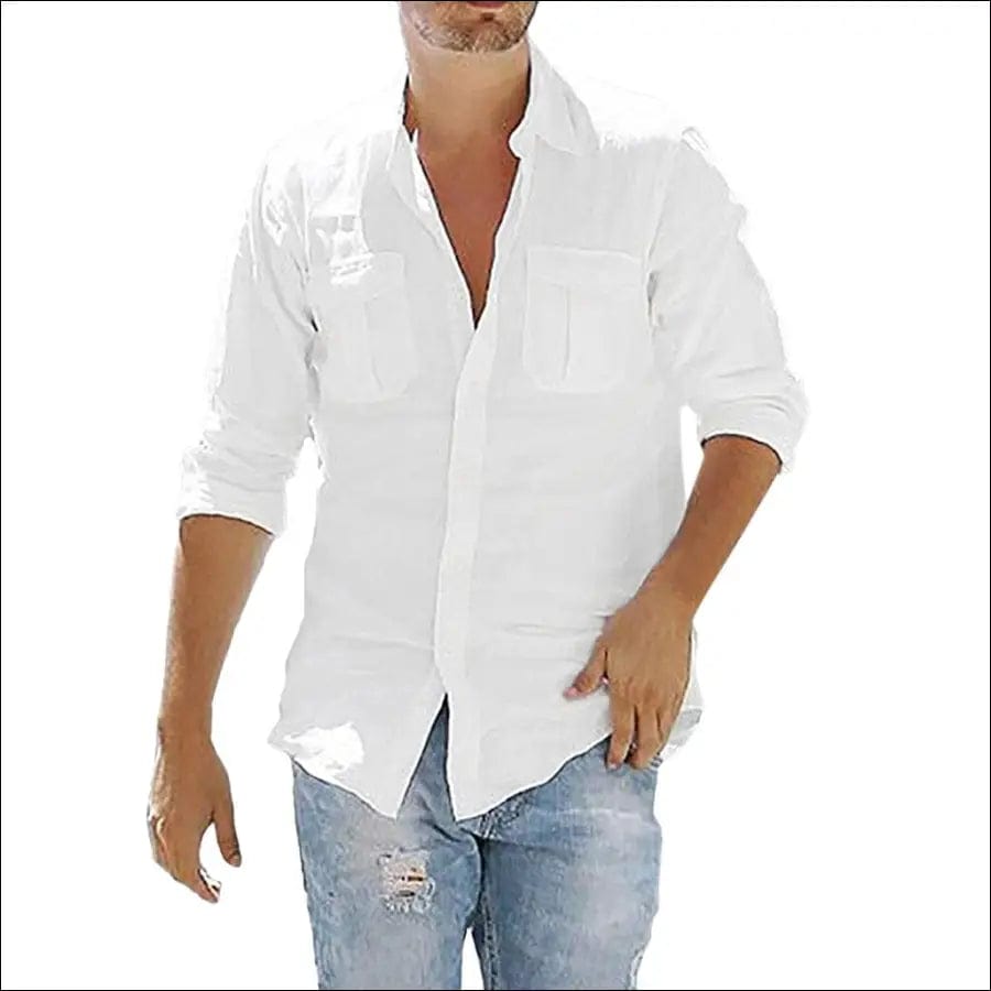 2021 Fashion Men’s Baggy Cotton Linen Pocket Solid Long