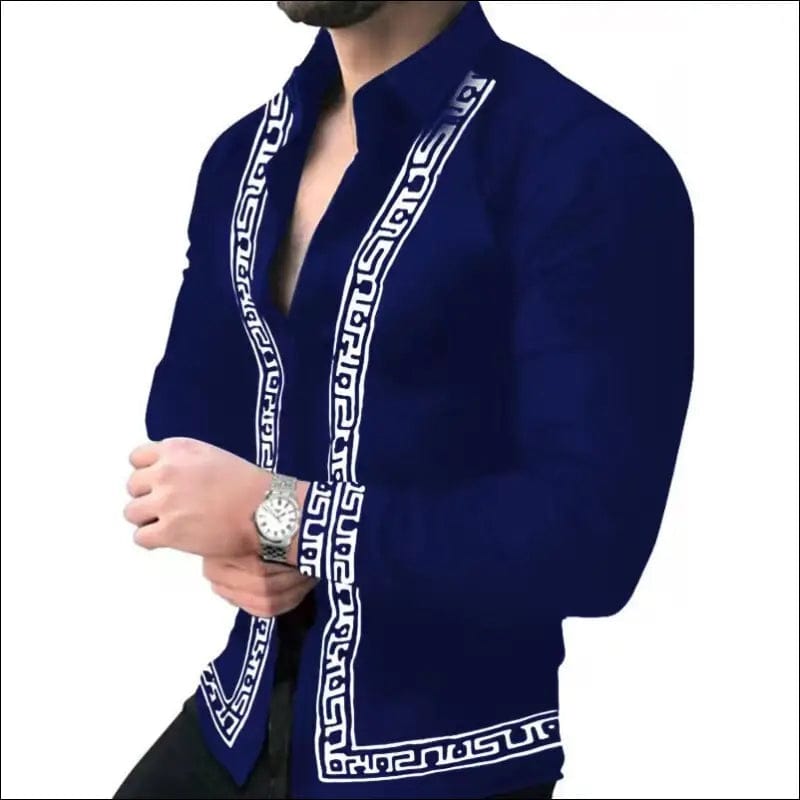 2022 New Men Long Sleeve Print Shirts for Mens Social Luxury