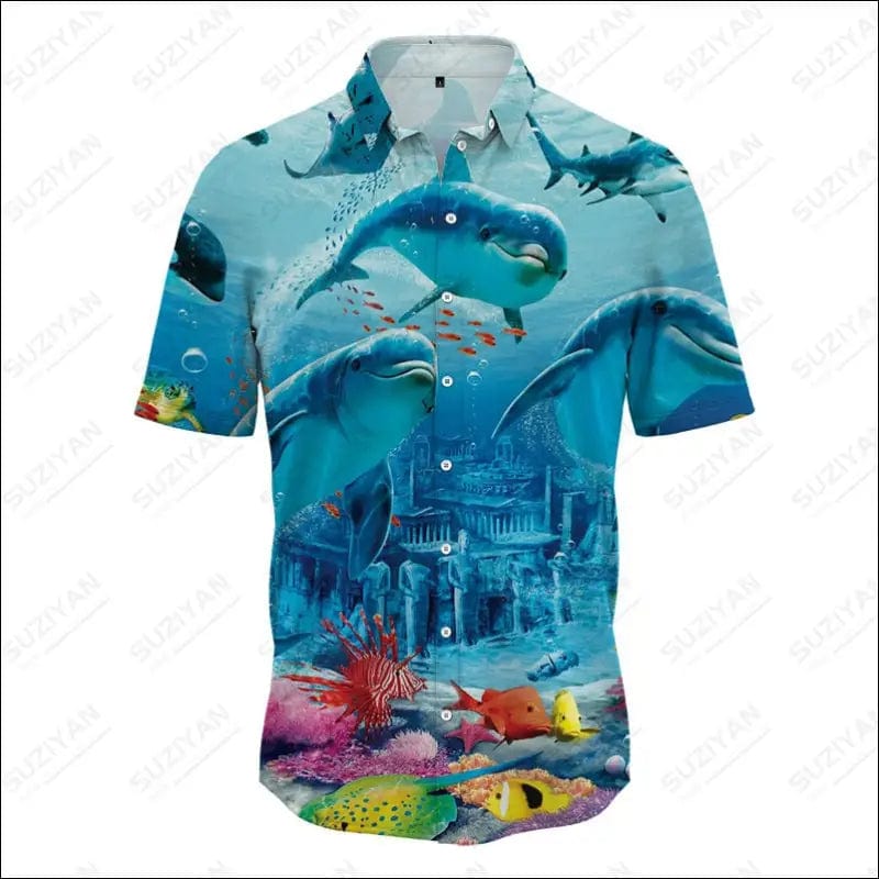 2023 Hot Selling Hawaiian Shirts Men’s Dolphin 3D Printing