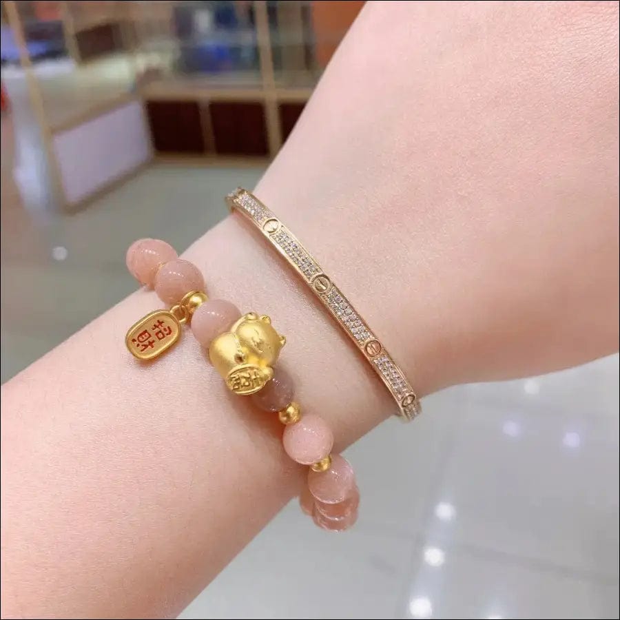 24K pure gold lucky cat transporter bracelet female sun