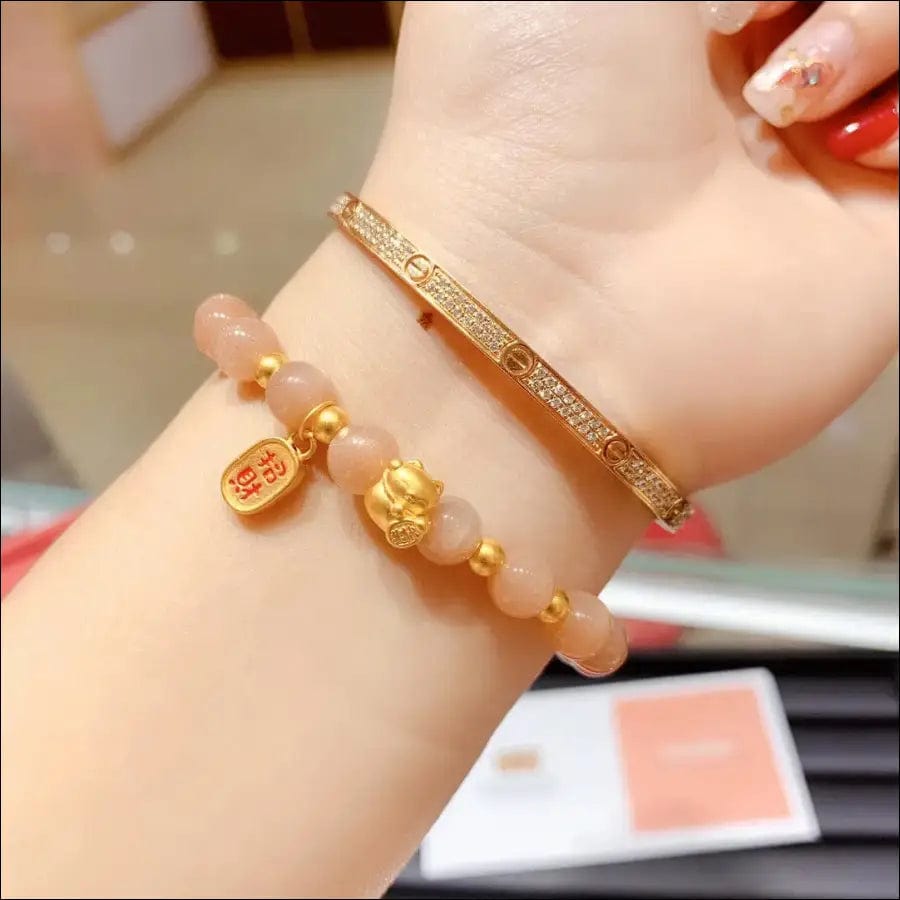 24K pure gold lucky cat transporter bracelet female sun