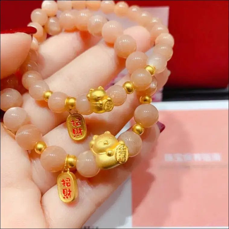 24K pure gold lucky cat transporter bracelet female sun