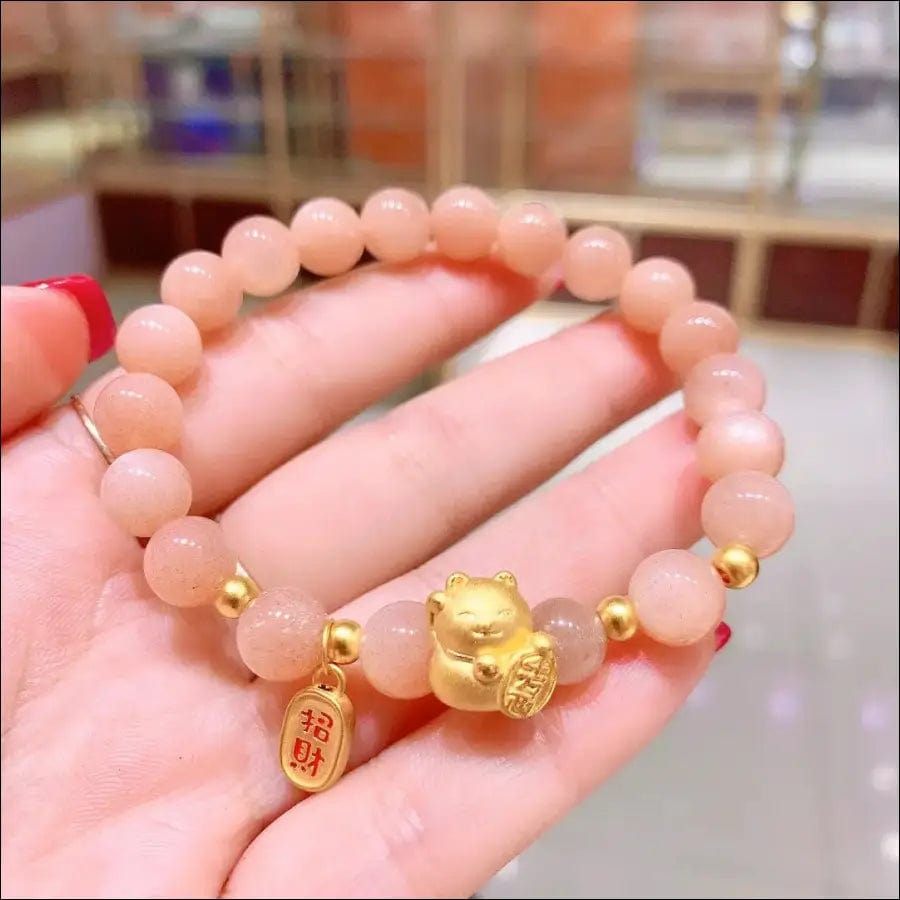 24K pure gold lucky cat transporter bracelet female sun