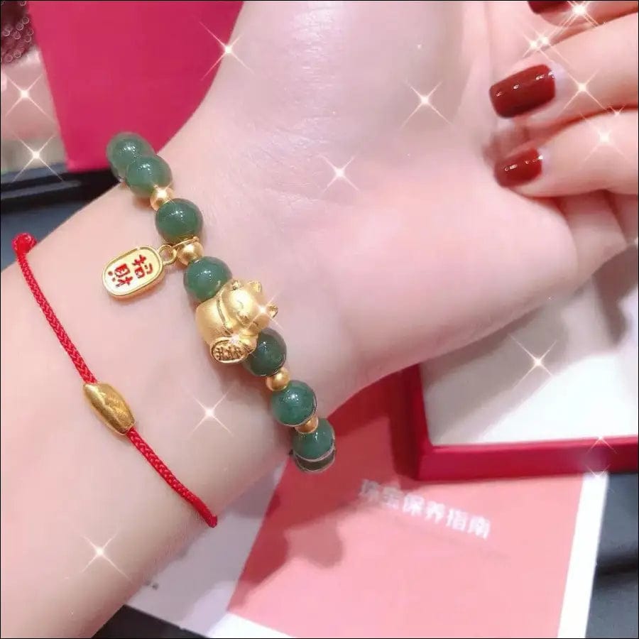 24K pure gold lucky cat transporter bracelet female sun