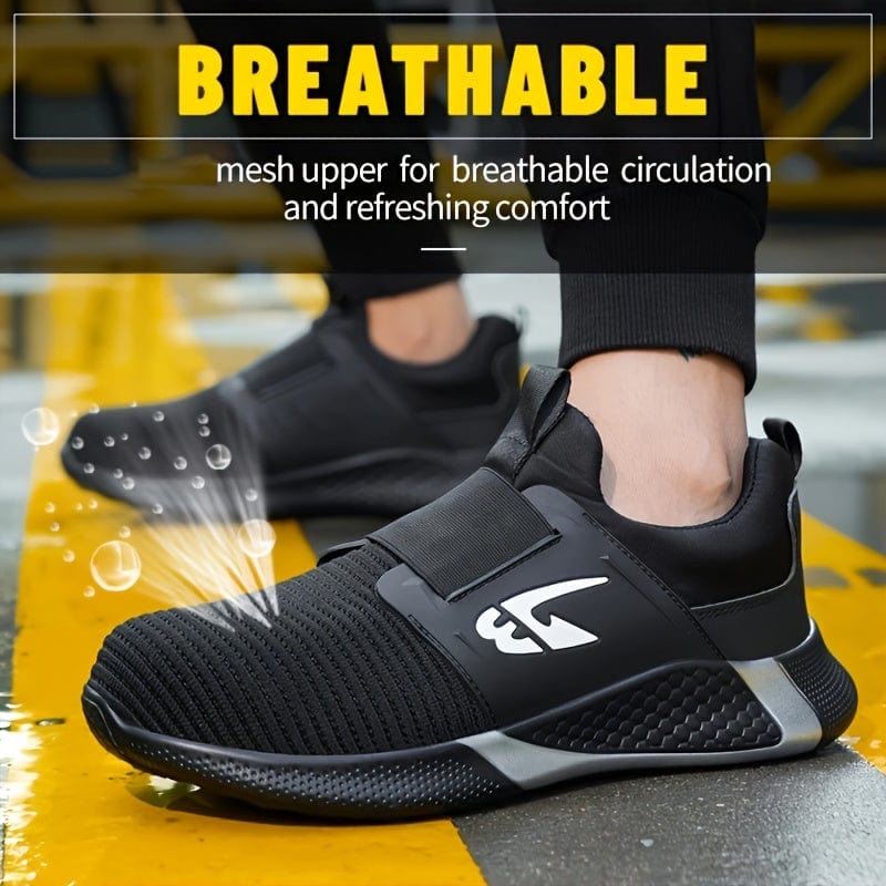 Men's Steel Toe Puncture Proof Anti-skid Work Safety Shoes, Breathable Woven Knit Industrial Construction Sneakers