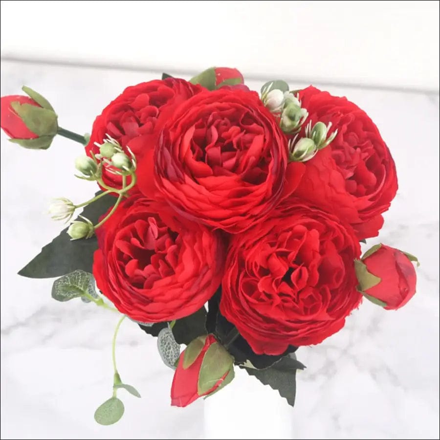 30cm Rose Pink Silk Peony Artificial Flowers Bouquet 5 Big