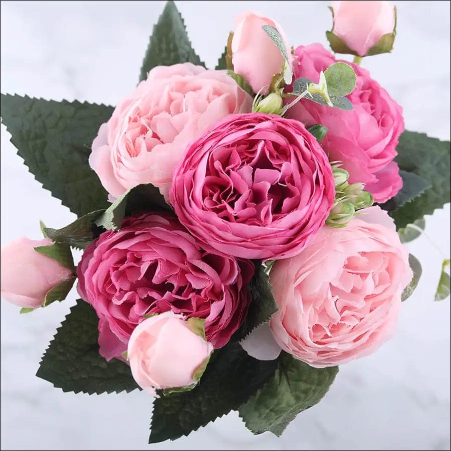 30cm Rose Pink Silk Peony Artificial Flowers Bouquet 5 Big