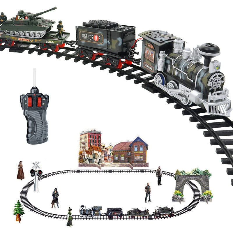 Electric smoke remote control track train simulation model rechargeable steam train children's toys set