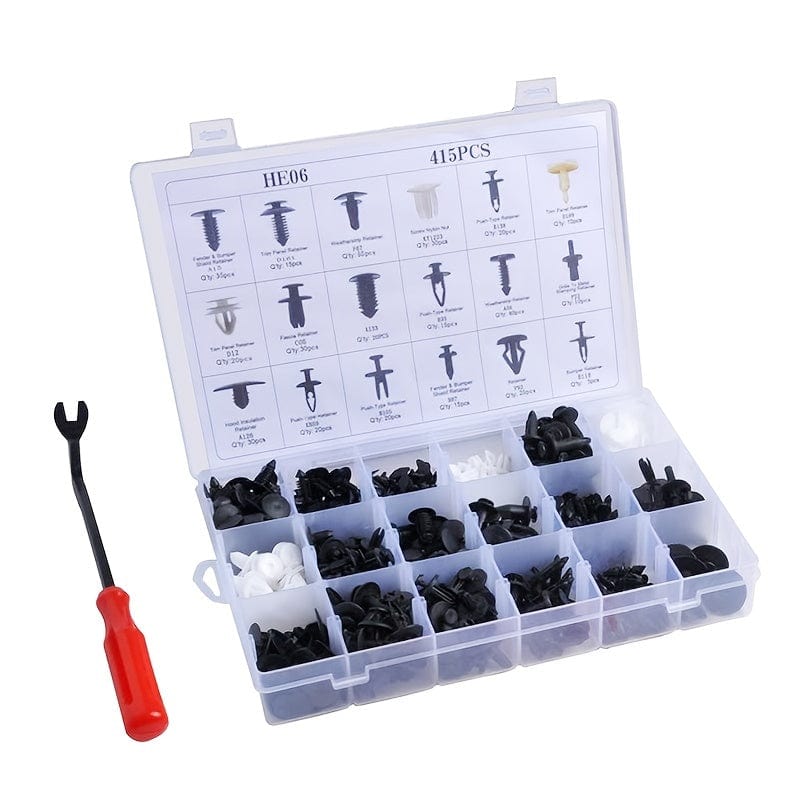 415pcs Car Body Retainer Clips Set Tailgate Handle Rod Clip & Fastener Remover 18 Sizes Auto Push Pin Rivets Set -Door Trim Panel Clips