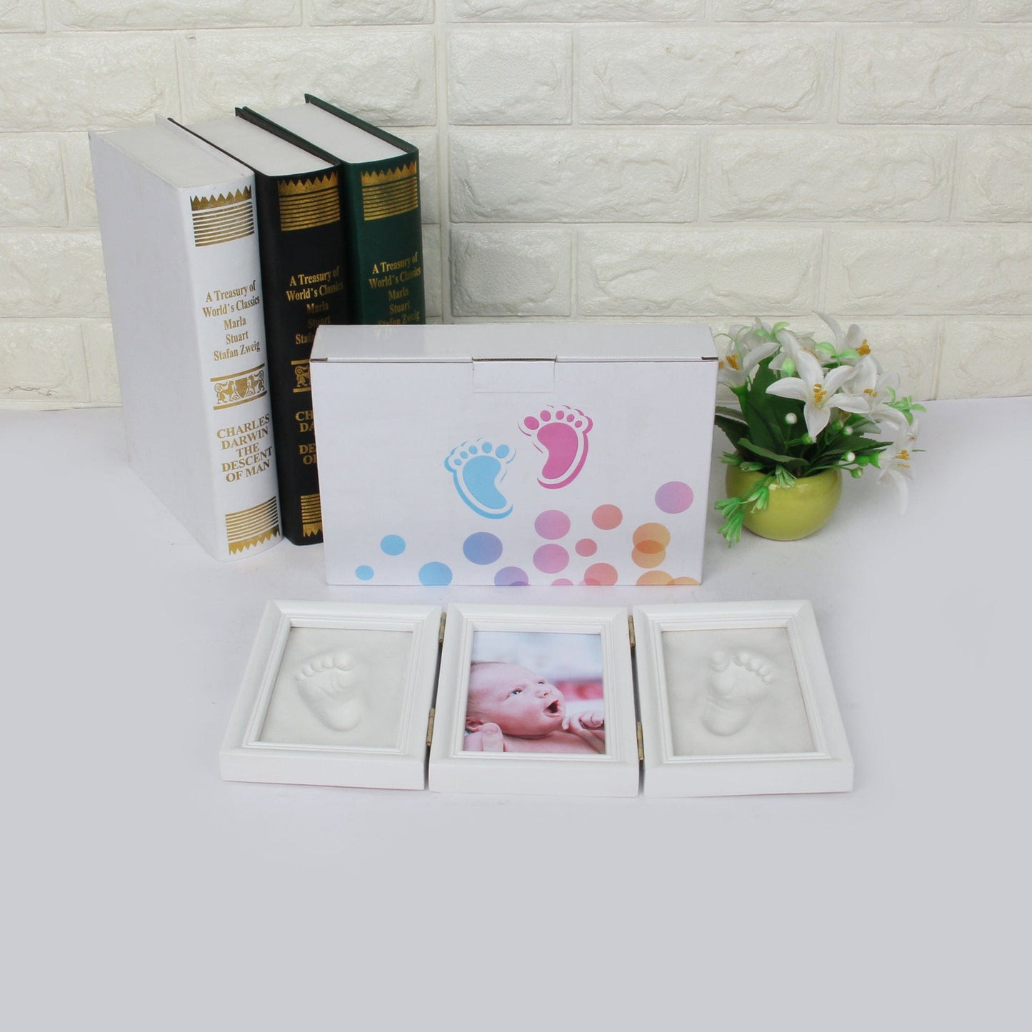 Baby baby hand and foot print ink pad photo frame European creative home wooden photo frame decoration factory wholesale direct supply