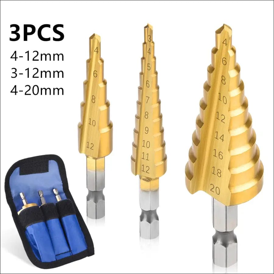 3Pcs/set 3-12mm 4-12mm 4-20mm HSS Straight Groove Step Drill