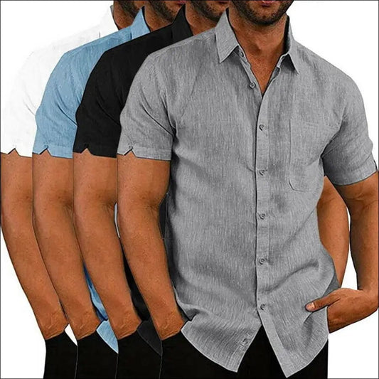 3XL Men Casual Short Sleeve Turn Down Collar Single-breasted