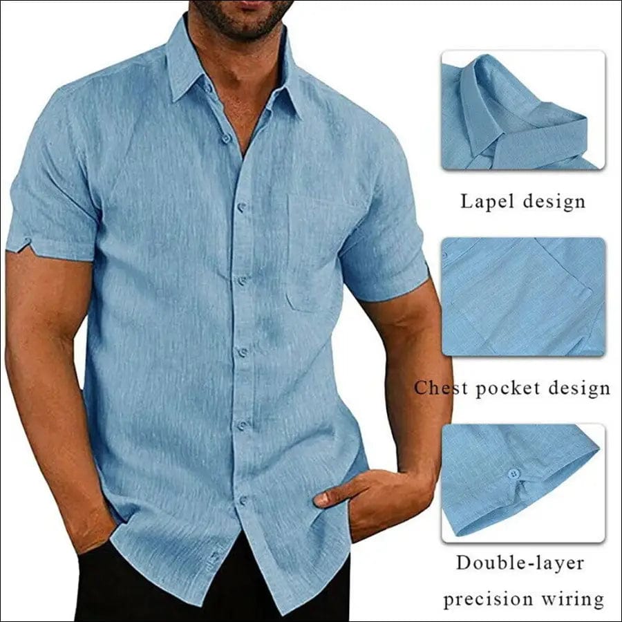 3XL Men Casual Short Sleeve Turn Down Collar Single-breasted