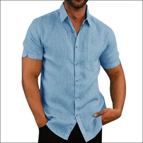 3XL Men Casual Short Sleeve Turn Down Collar Single-breasted