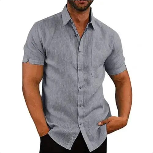 3XL Men Casual Short Sleeve Turn Down Collar Single-breasted