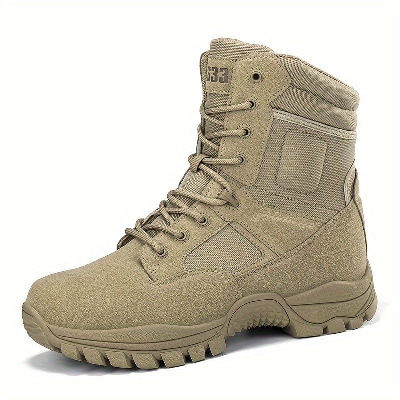 Men's Trendy High Top Military Style Hiking Boots, Comfy Non Slip Casual Lace Up Shoes For Men's Outdoor Activities