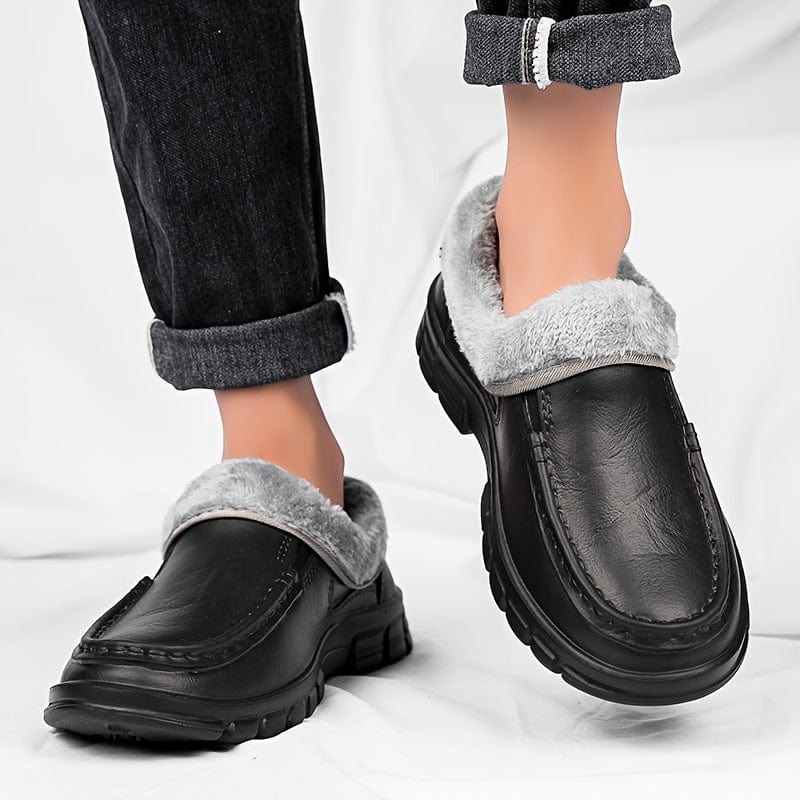 PLUS SIZE Men's Trendy Solid Slip On Chef Shoes With Warm Plush Lining, Comfy Non Slip Casual EVA Work Shoes, Winter