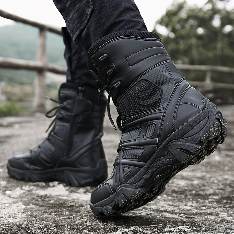 Men's Trendy High Top Military Style Hiking Boots, Comfy Non Slip Durable Lace Up Shoes For Men's Outdoor Activities