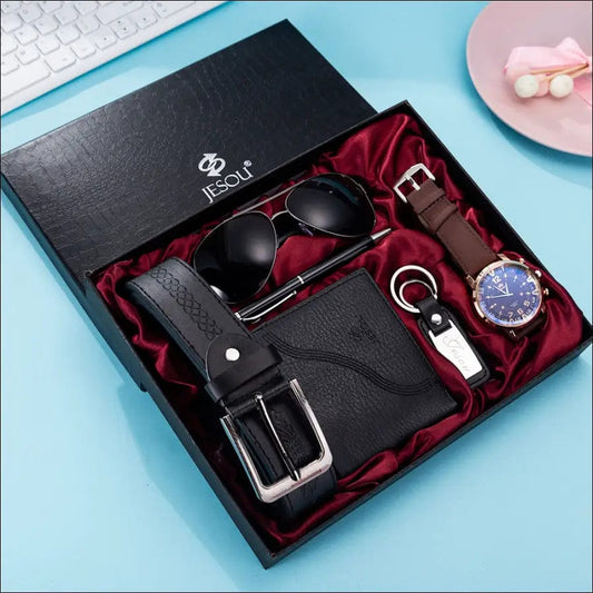 6PCS SET boutique gift set glasses belt wallet keychain