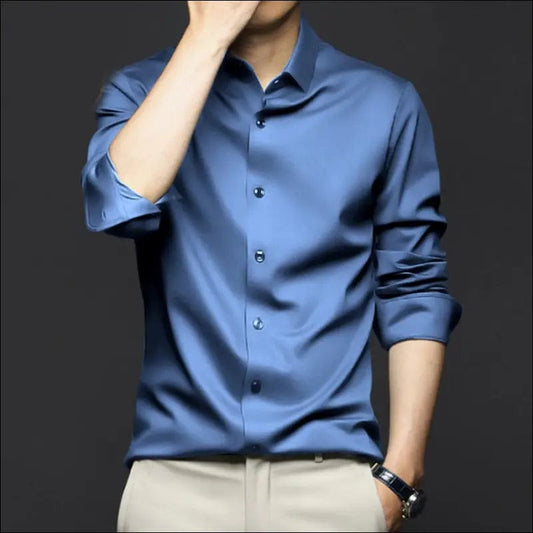 6XL Spring/Summer New Silk Slippery Men’s Shirt Long Sleeve